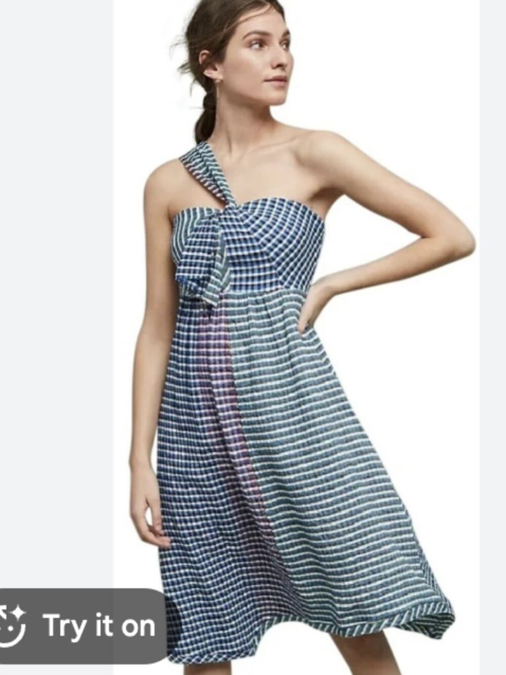 Anthropologie Maeve Waverly Plaid One Shoulder Dress Size 0